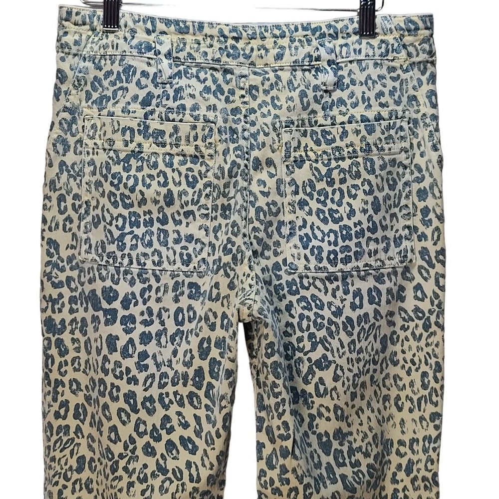 Pilcro Leopard Print Straight Leg Jeans - Blue and Tan